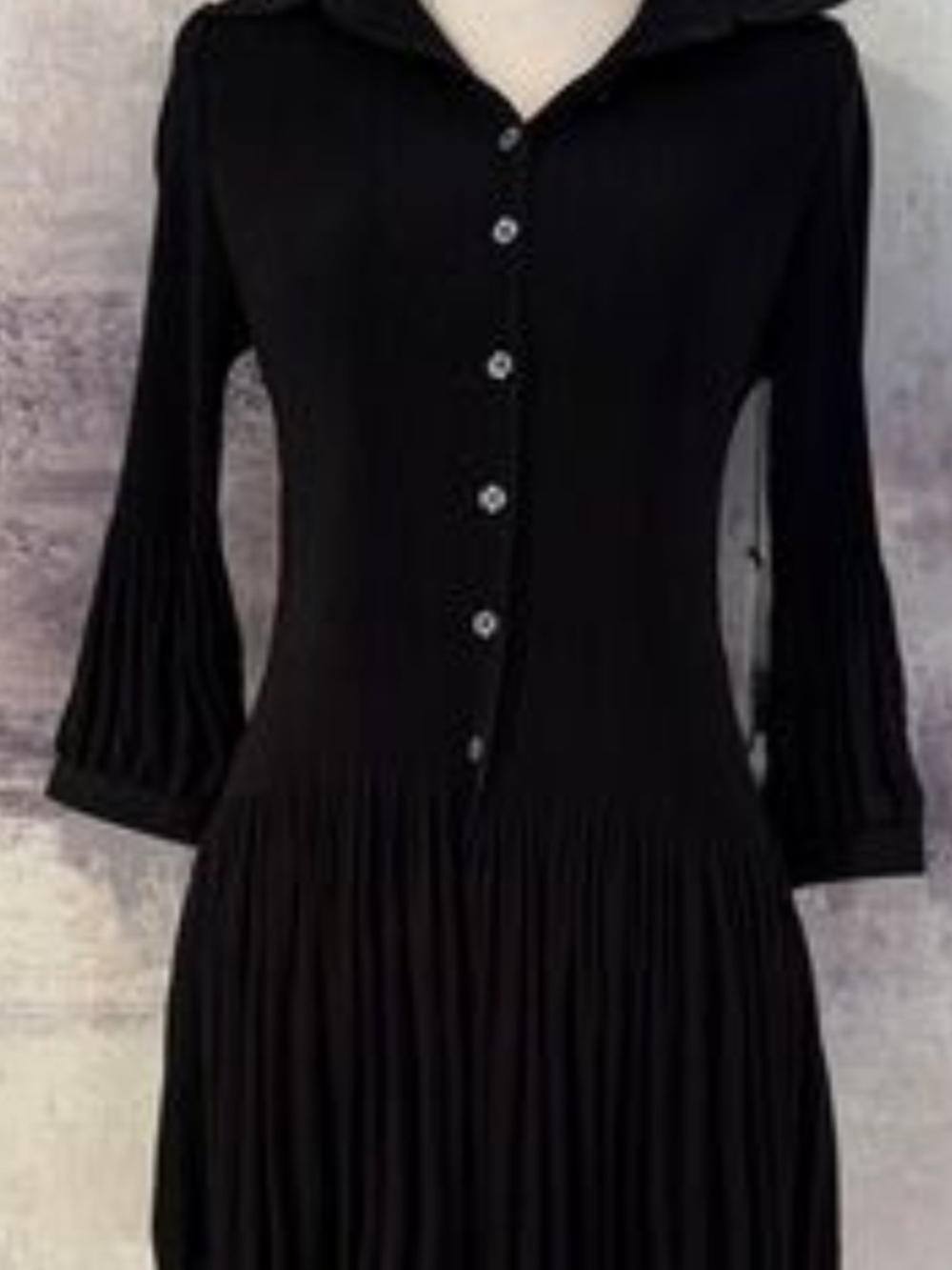 Fendi Black Button-Front Long Sleeve Pleated Dress